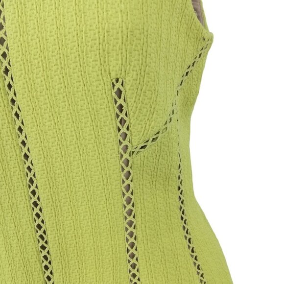 Rebecca Taylor Chartreuse Lattice Nude Illusion Dress Size 4 Green Sheath Lined - Picture 3 of 12